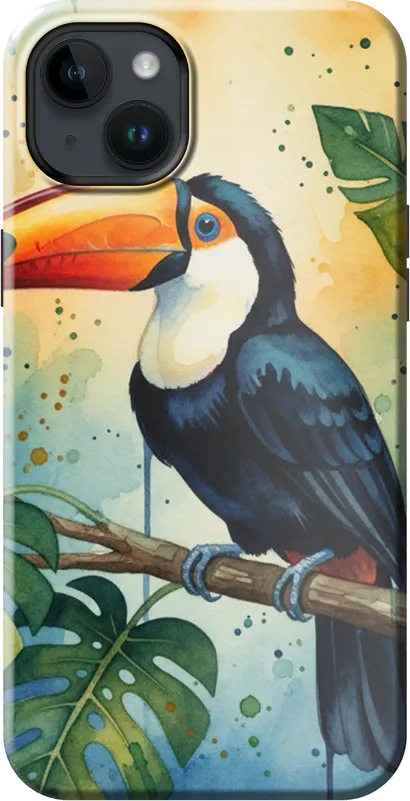 Tropical Toucan case on the iPhone 14 Plus