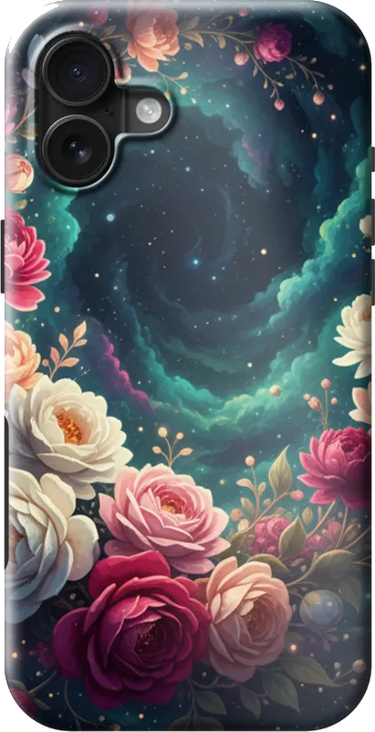 Space Flowers case on the iPhone 16 Plus