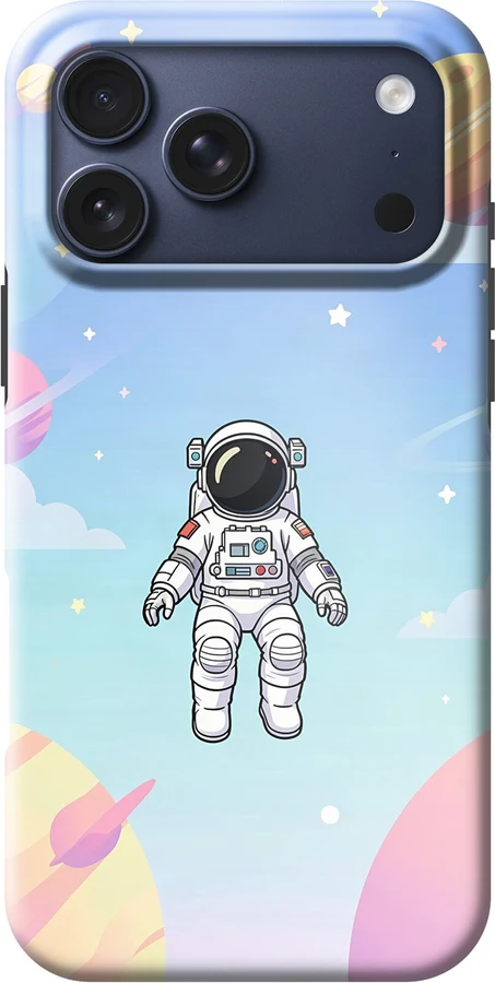 Phone case generated from: A tiny astronaut floating among pastel planets and stars