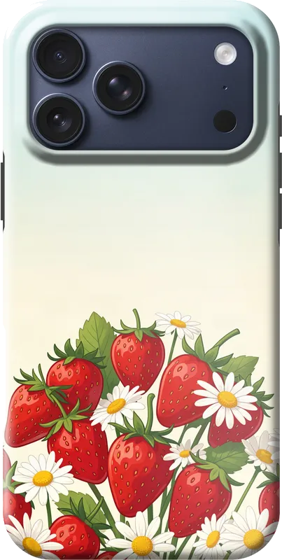 Strawberries and daisies, on an iPhone 18 Pro Max case