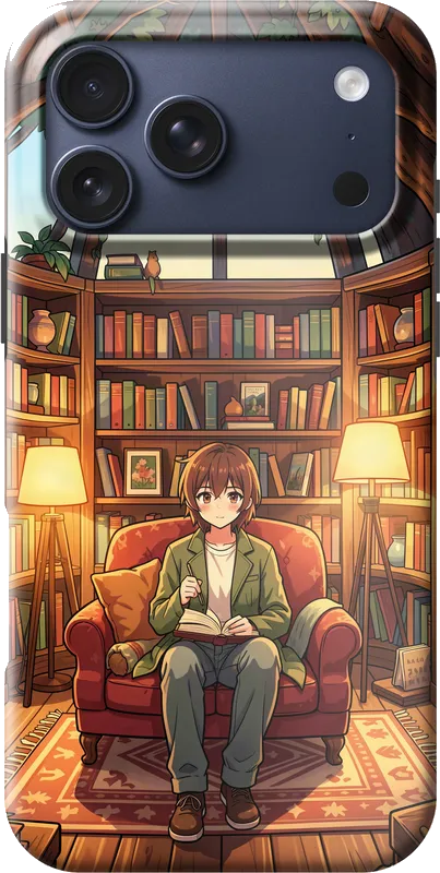 A cosy treehouse library, on an iPhone 18 Pro Max case