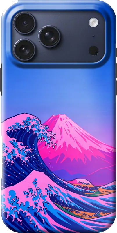 Neon great wave, on an iPhone 18 Pro Max case