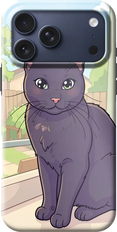 Black cat, cute cartoon, on an iPhone 18 Pro Max case