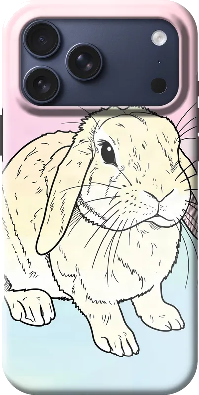 House rabbit, pastel line art, on an iPhone 18 Pro Max case