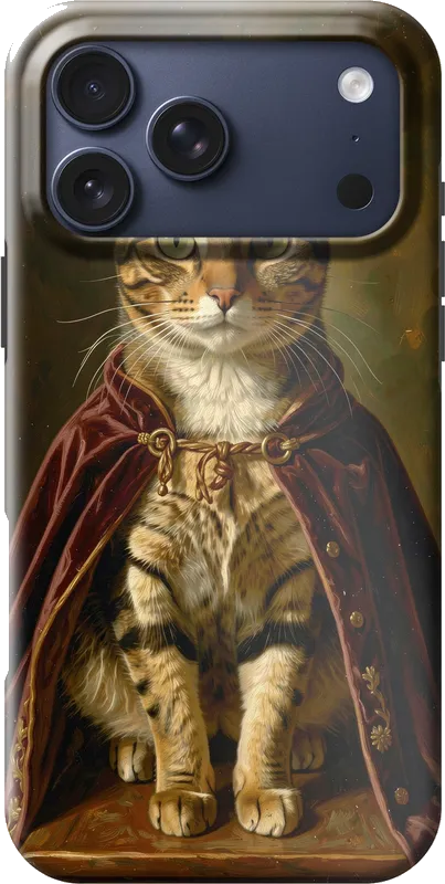 Tabby cat, Renaissance royalty, on an iPhone 18 Pro Max case