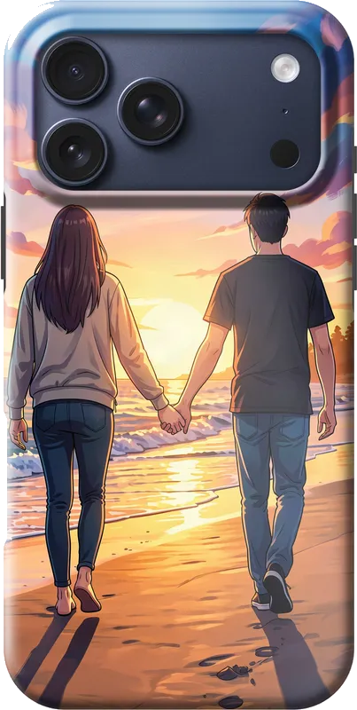 A sunset walk, in anime film style, on an iPhone 18 Pro Max case